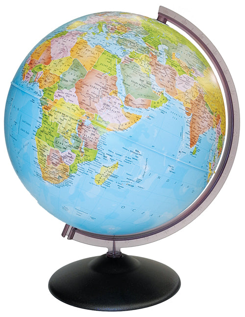 Desktop world globe against a white background.