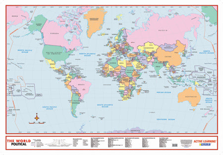 World map with political divisions on a blue background