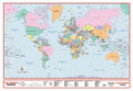 World map with political divisions on a blue background
