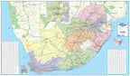 Map of South Africa with color-coded regions on a blue background