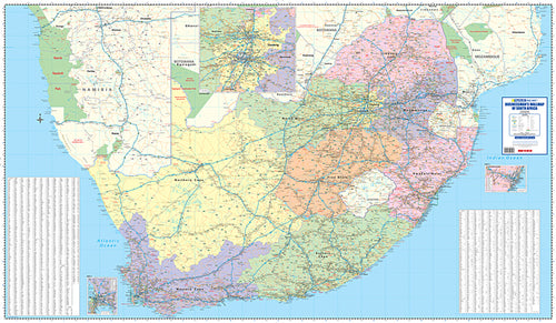 Map of South Africa with color-coded regions on a blue background