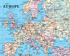 Map of Europe with labelled countries and roads.