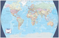 World map with political boundaries on a blue background