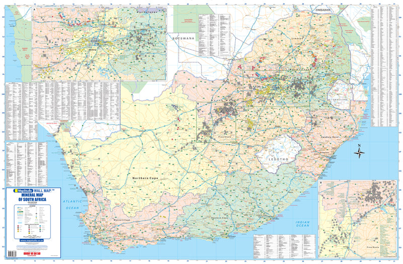 Map of South Africa with various geographical details