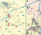 Two maps showing different regions within the Northern Cape province with labelled points and routes.
