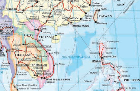Map of Southeast Asia with highlighted routes and countries