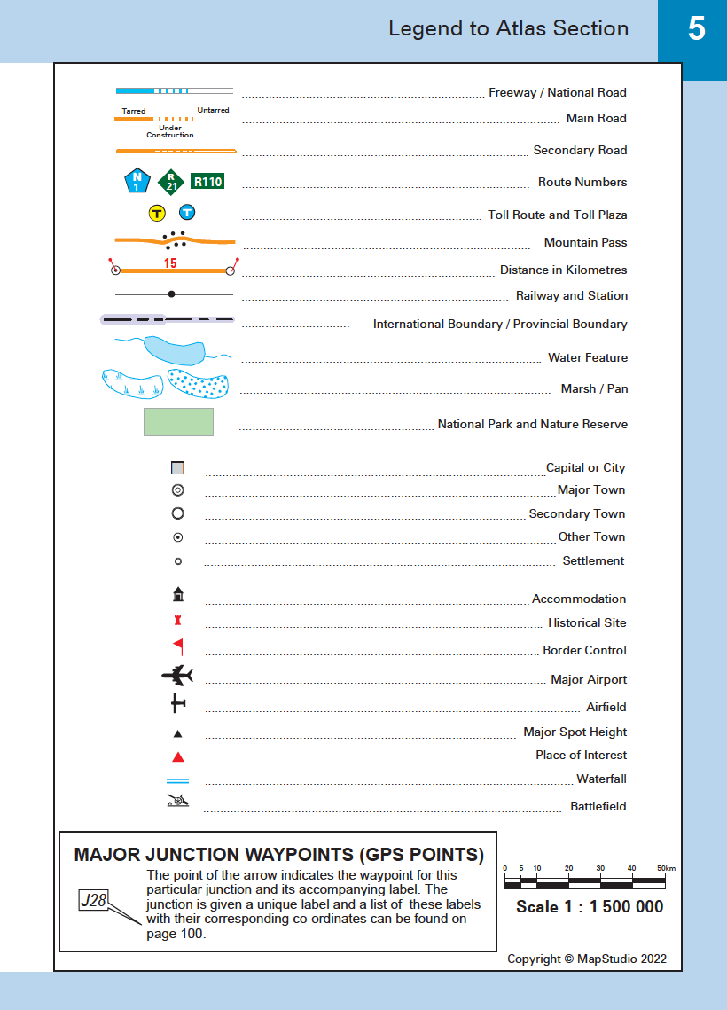 Legend to Atlas Section with symbols and their meanings on a white background