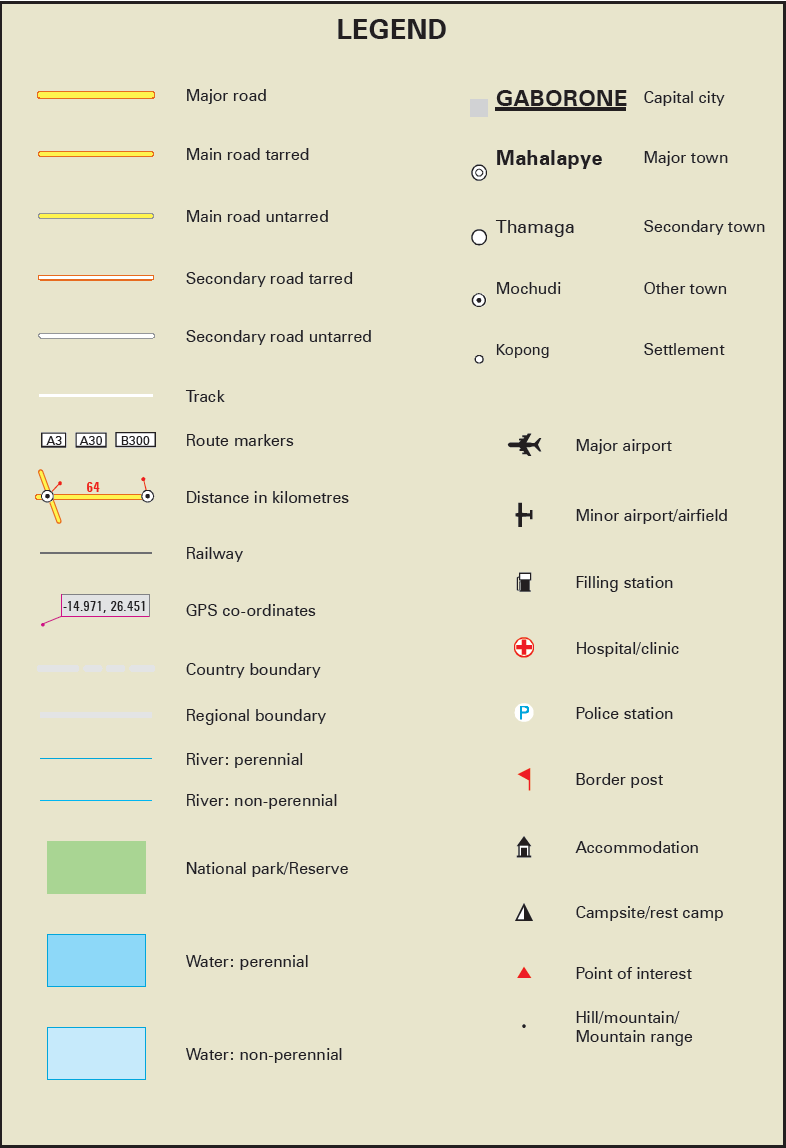 Legend for a map with various symbols and their meanings.