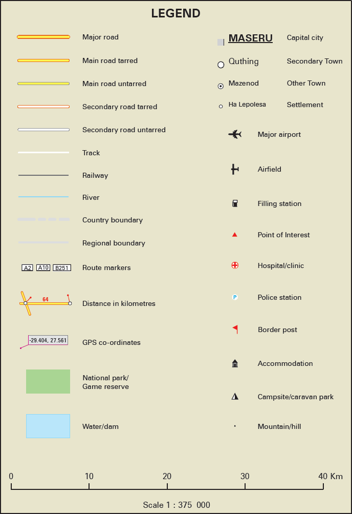 Map legend with symbols and their meanings on a beige background