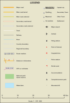 Map legend with symbols and their meanings on a beige background