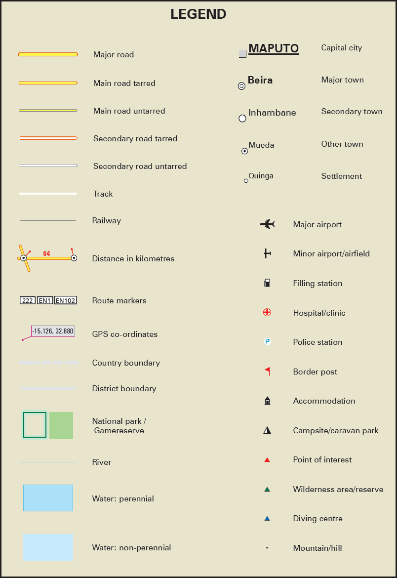 Legend for a map with various symbols and their meanings