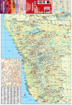 Map of Namibia with various details and a red cover fold at the top.