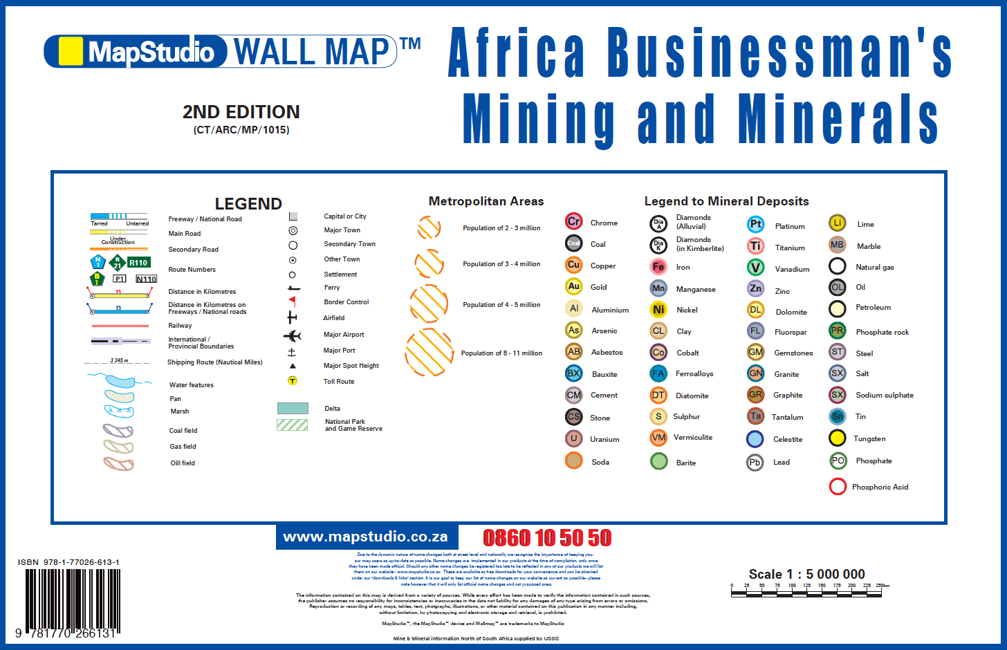 MapStudio wall map of Africa for business with mining and minerals legend and details.