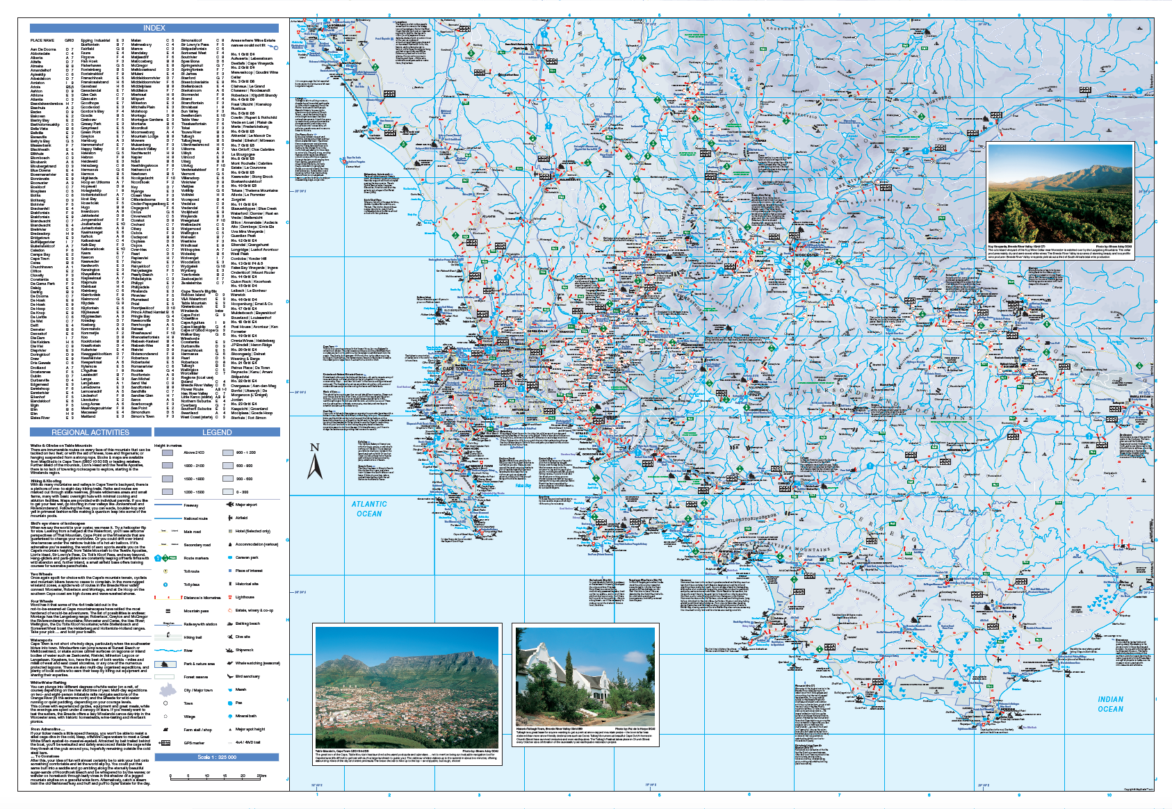Detailed road map of Cape Town and surrounds with rivers featured.