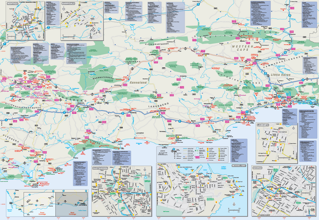Map of the Western Cape with inset maps of various towns.