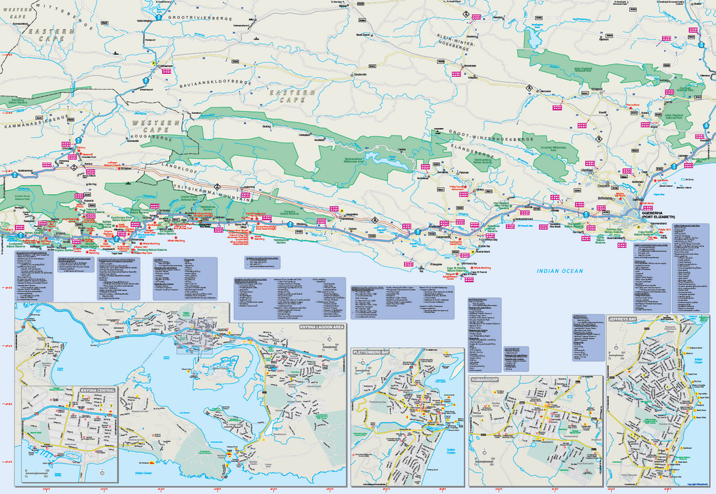 Map of the Western Cape with inset maps of various towns.