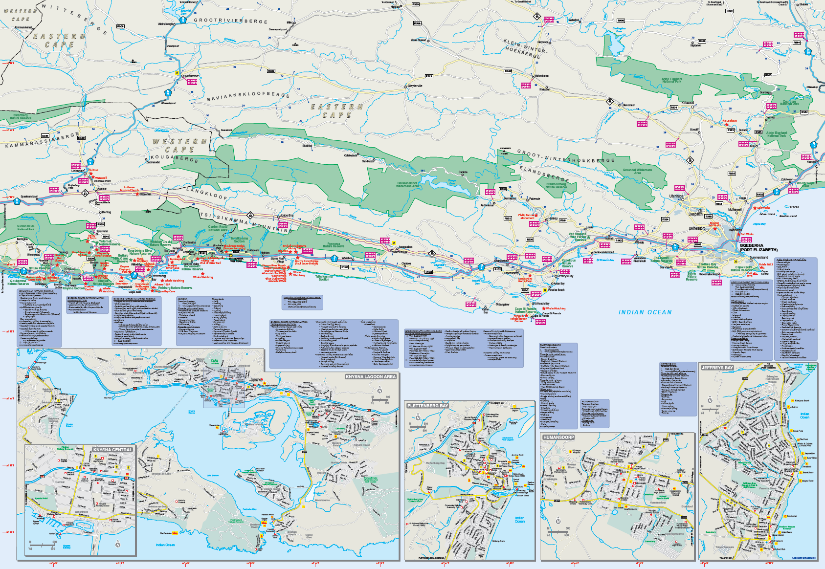 Map of the Western Cape with inset maps of various towns.