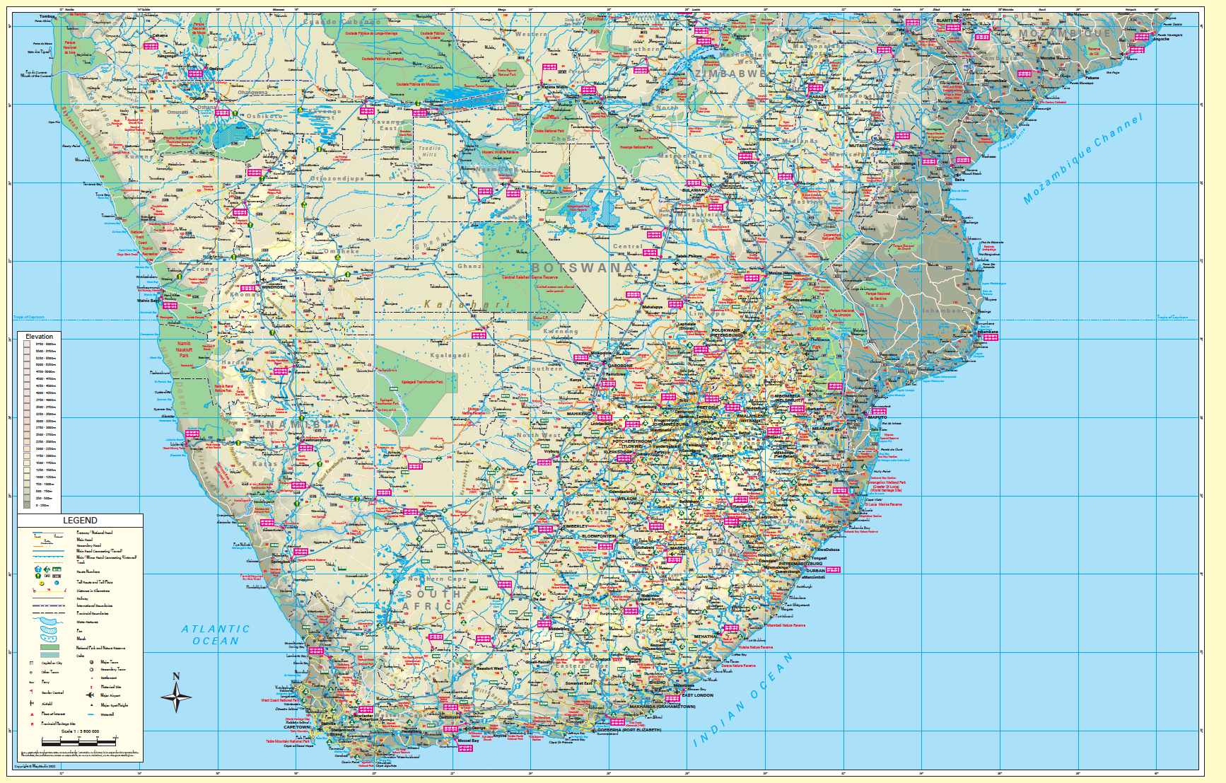 Map of southern Africa with various colour codes and labels.