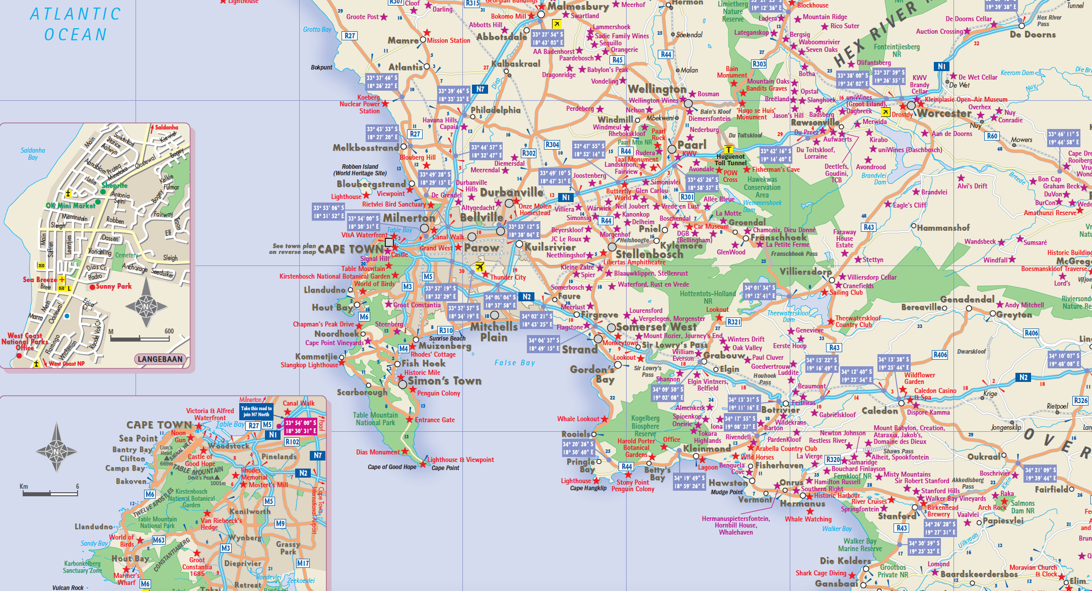 Map of the Western Cape with various locations marked.