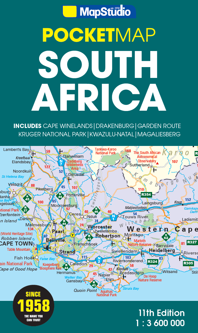 Cover of a pocket map of South Africa with an inset map of the Western Cape.