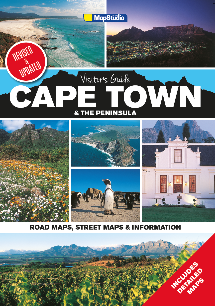 Cover of a visitor's guide to Cape Town and the Peninsula with scenic images and MapStudio branding.
