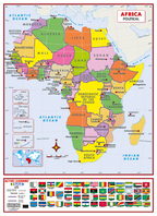 Colorful political map of Africa with country names and flags on a white background.