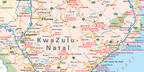 Map of KwaZulu-Natal with historical sites featuring prominently.