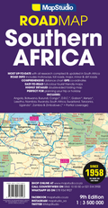 MapStudio Southern Africa road map cover with colourful map and text on a purple background