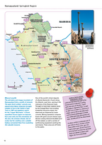 Page from a visitor's guidebook, featuring a map on the Northern Cape of South Africa and a photo of a succelent.