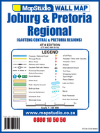 MapStudio wall map of Joburg & Pretoria Regional legend and contact information.