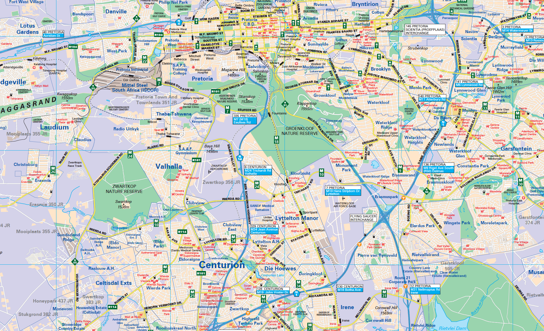 Map of Centurion with various routes and locations marked.
