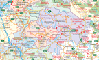 Colourful map of a region of Mpumalanga province with various labels and markers