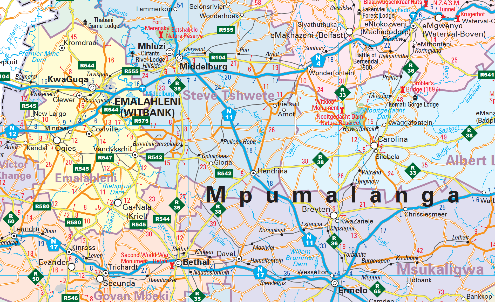Map of Mpumalanga with various locations marked, including Emalahleni.